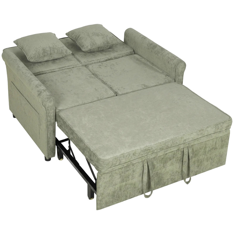 HOMCOM 2 Seater Sofa Bed 3-in-1 Convertible Chenille Pull Out Sleeper Sofa with 5-Position Adjustable Backrest, Light Green