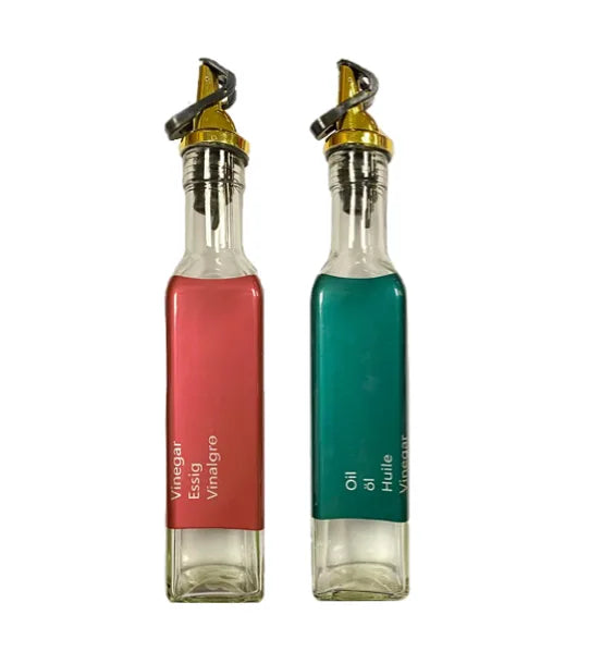 Clear Glass Oil And Vinegar Bottle With Coloured Label 250Ml Assorted Colours