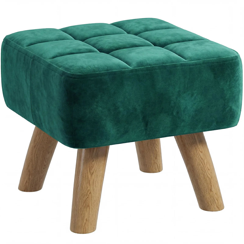 HOMCOM Velvet Square Padded Footstool - Dark Green