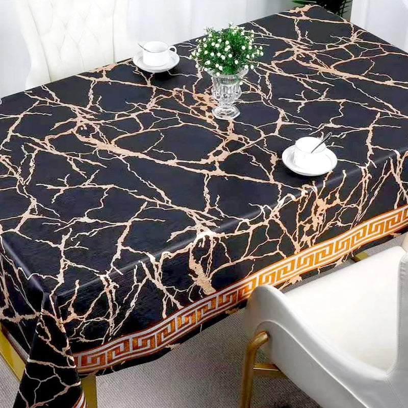 Durane Plastic Table Cover Roll Black Marble Gold Pattern Design 1.37 x 20M Dr – 8356C