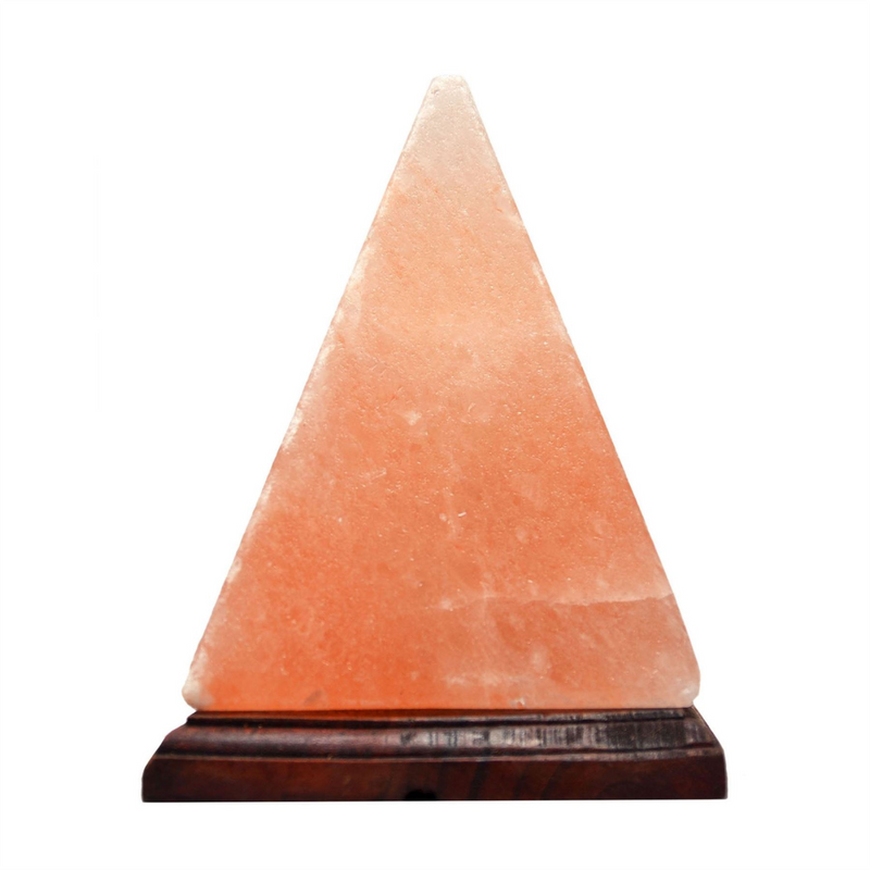 Himalayan Rock Salt Lamp with Wooden Base - Pyramid Shaped