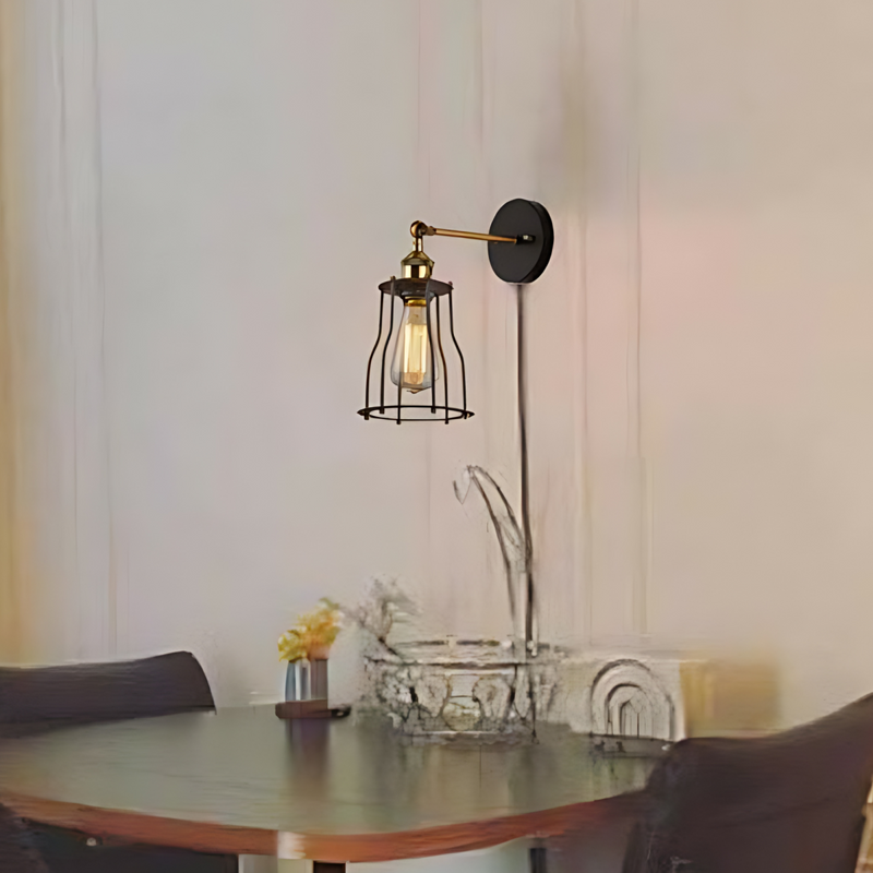 Black Industrial Plug-In Wall Sconce with Dimmer Adjustable Arm Lamp~2259