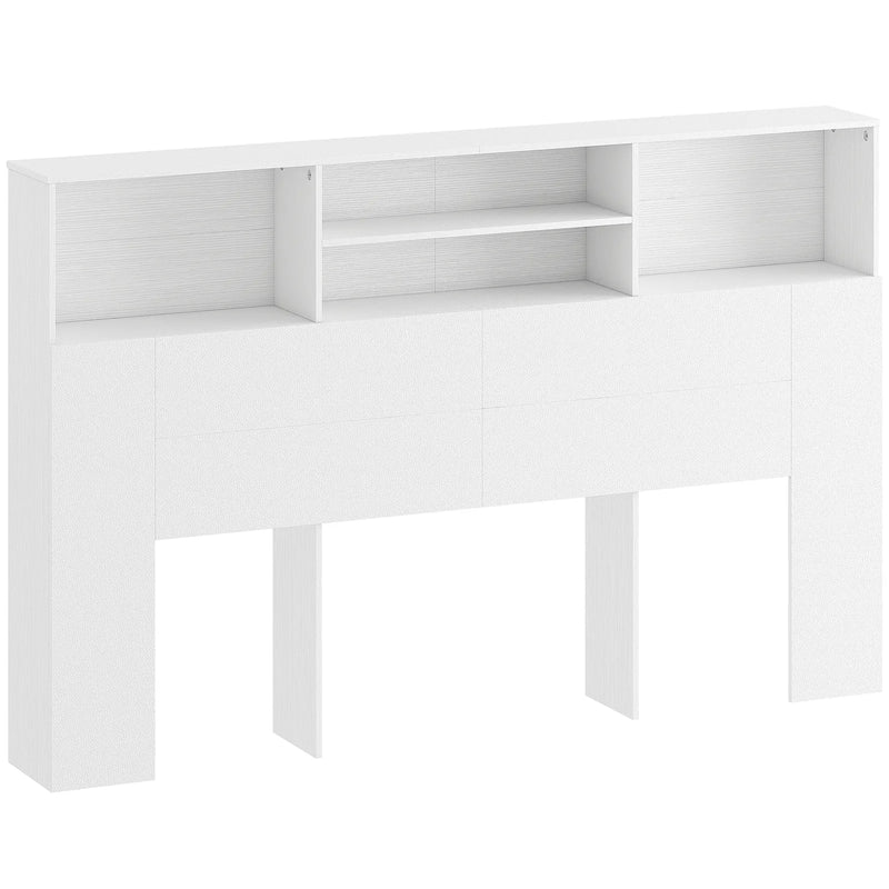 HOMCOM King-Size Headboard with Storage, Freestanding Bed Headboard with 4 Open Compartments for Bedroom, White