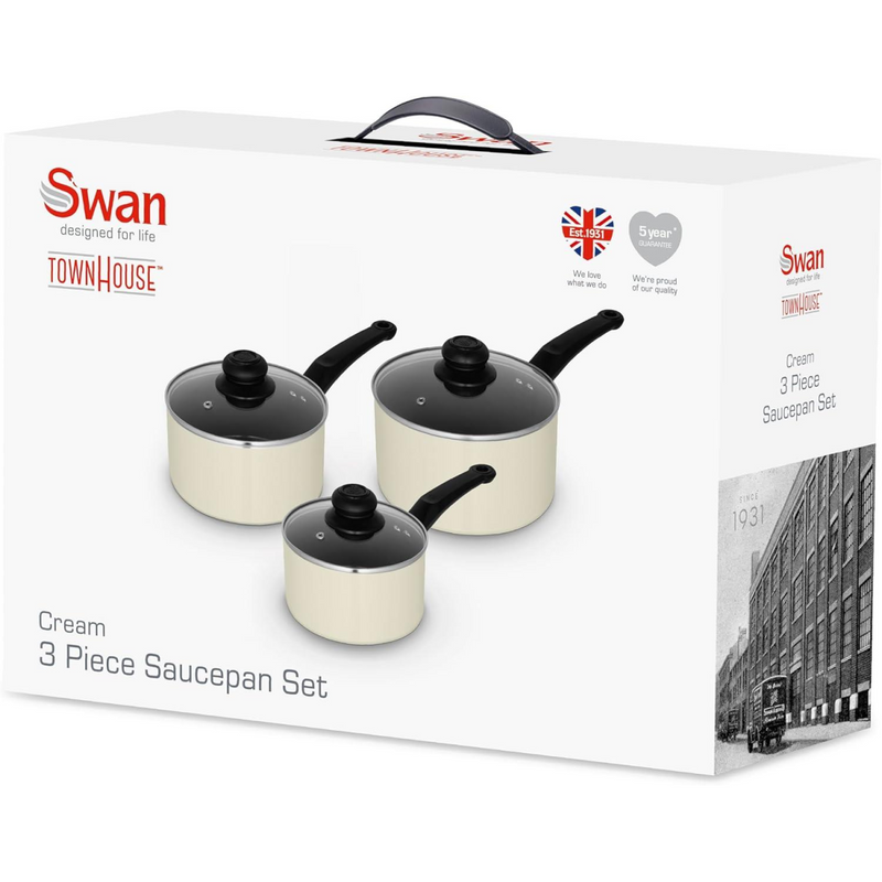 Swan Townhouse 3 Piece Sauce Pan Set Cream