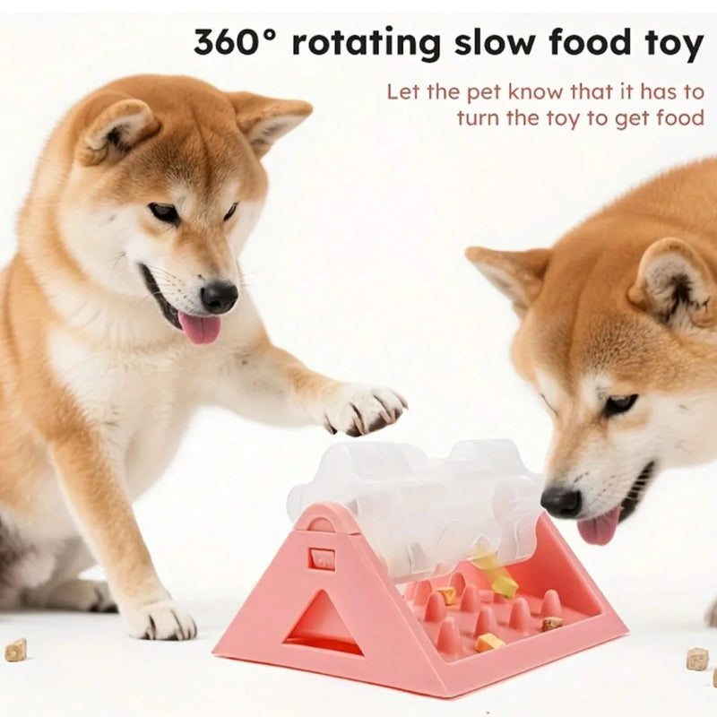 360° Rotating Puzzle Dog Bowl Slow Feeder Anti Bloat Gulp Interactive Feed Dish-pink