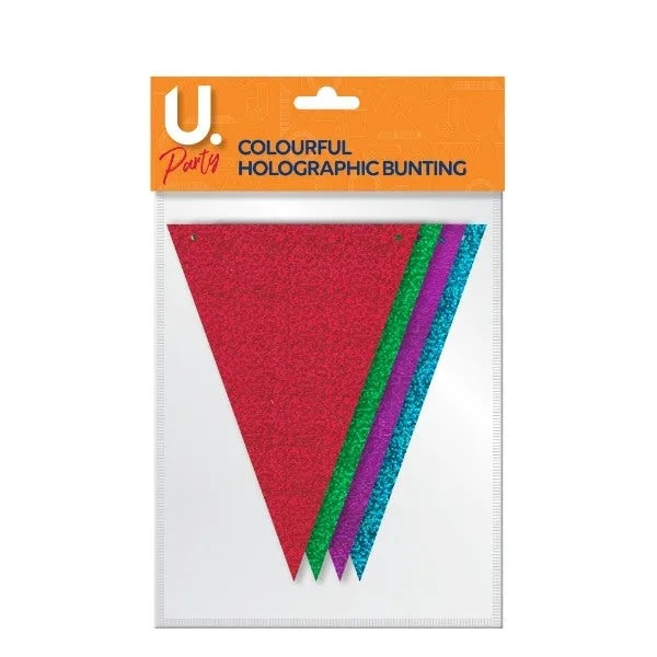 Holographic Paper Party Tri Cut Bunting Banner Garland Colourful