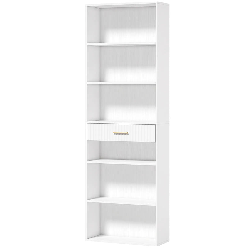 HOMCOM Bookcase Narrow Tall Space-Saving Bookshelf Drawer Open Shelves 60 x 24 x 182 cm White