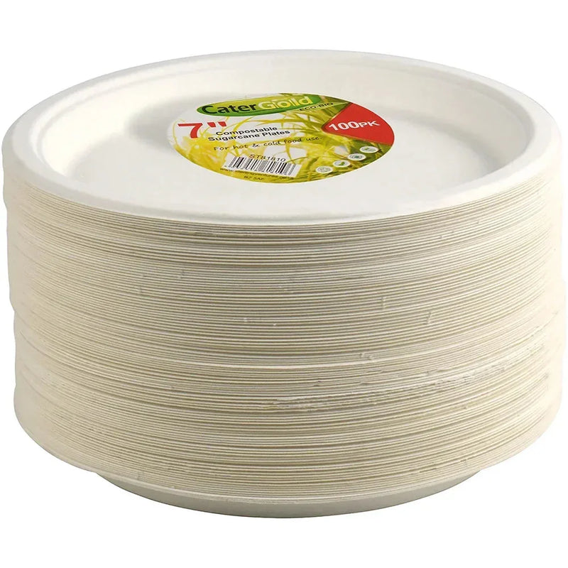 Disposable Compostable Eco – Bio Bagasse Sugarcane Plates 7" Pack Of 100