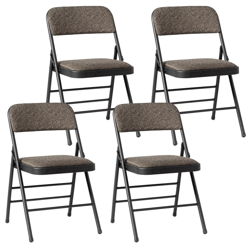 4 Pcs Folding Chairs, Black Patterned Fabric Upholstered Event Chairs, 18.1"×18.9"×29.9" Padded Seat & Back, Matte Steel Frame, Portable Foldable Chairs for Office, Conference, Living Room, School