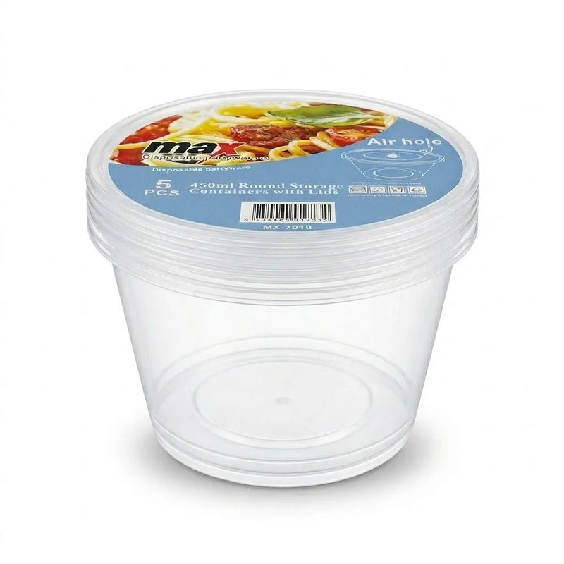 450Ml Round Vented Food Storage Containers, 5 – Piece Pack