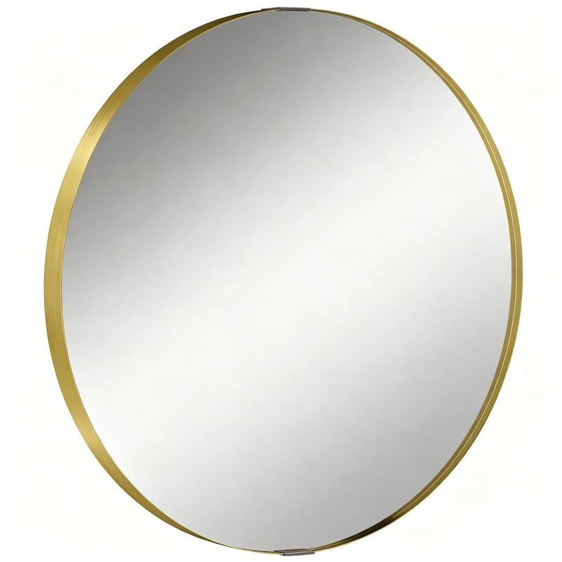 HOMCOM Round Wall Mirror 61 cm, Wall Mounted Bathroom Mirror with Tempered Safety Glass and Aluminium Alloy Frame, Gold Tone