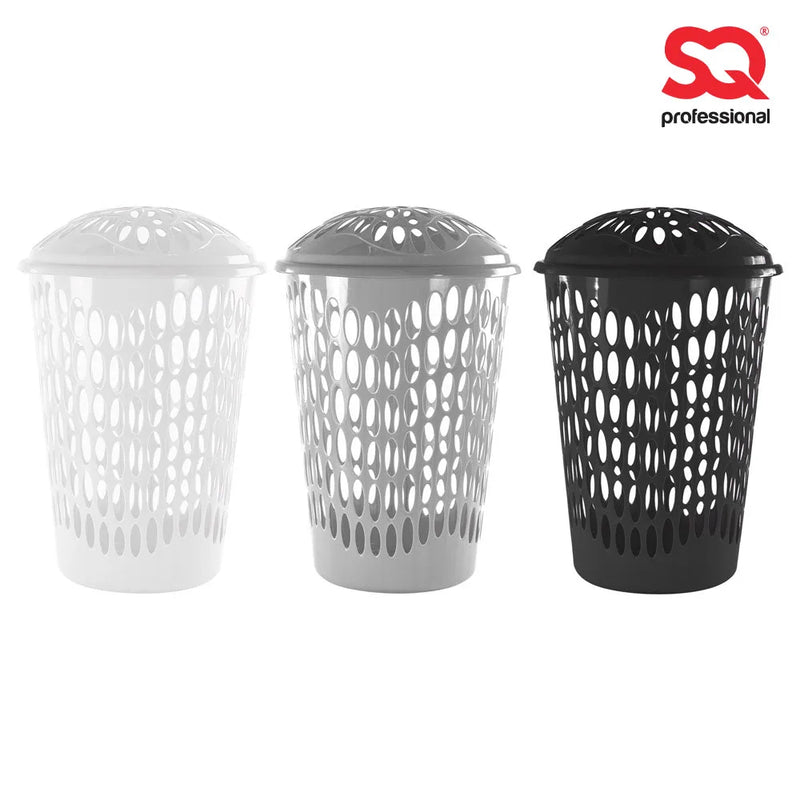 Round Plastic Laundry Hamper Basket With Lid 50L Assorted Colours
