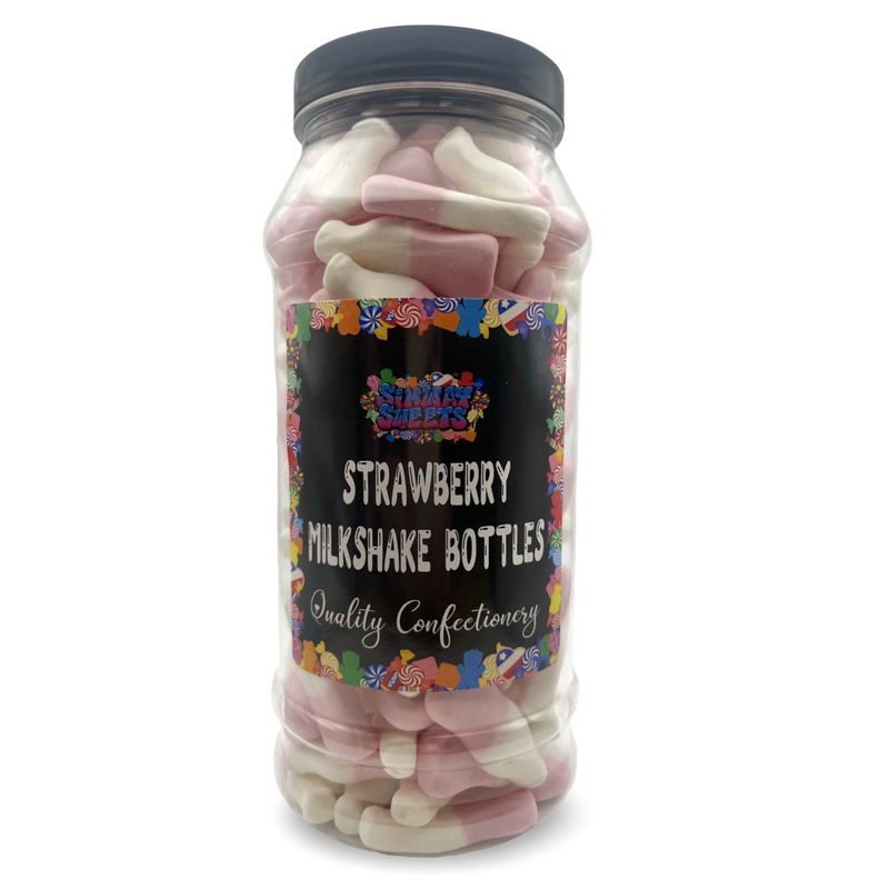 Pink & White Foam Milkshake Bottles Retro Sweets Gift Jar - 470g