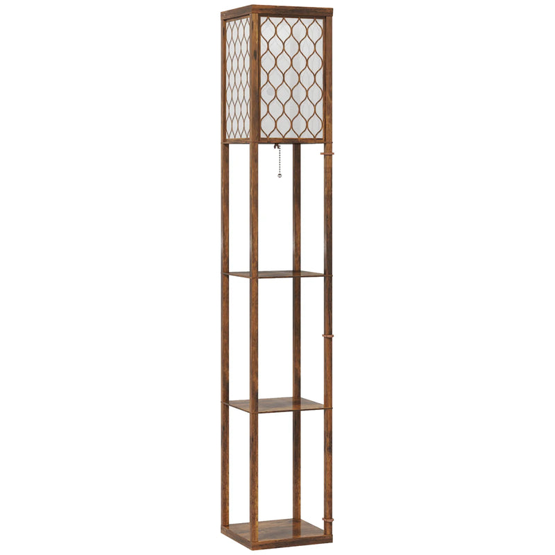 HOMCOM Three-Shelf Standing Lamp - Rustic Brown/White