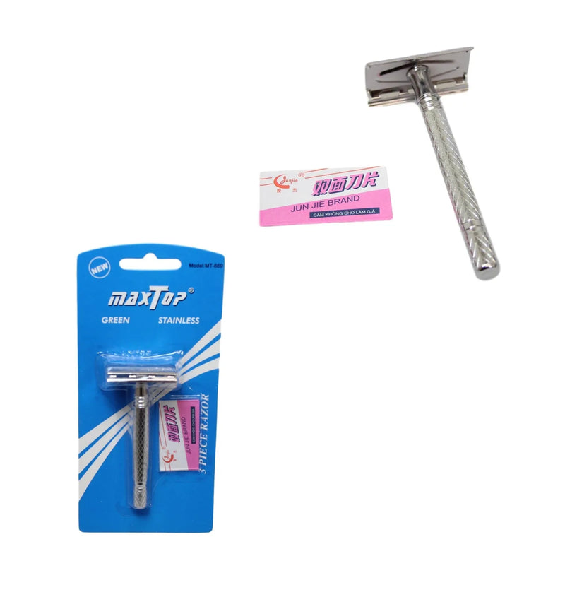 Stainless Steel 3 Piece Barber'S Shaver Razor With Blades
