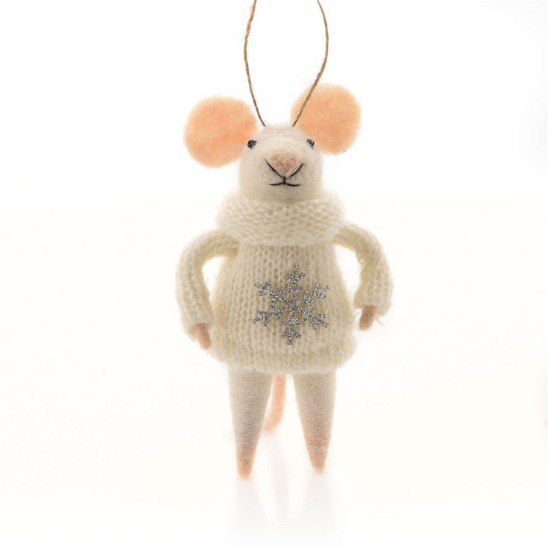 Felt Mouse Wearing Snowflake Jumper Hanging Decoration