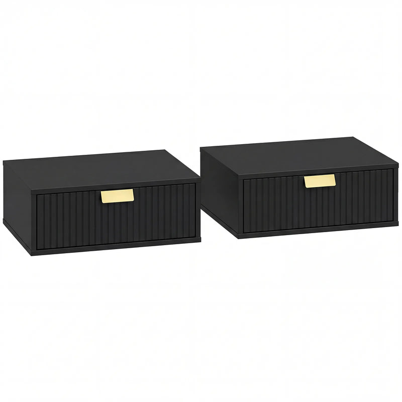 HOMCOM Modern Floating Nightstands Set of 2, Wall Mounted Bedside Tables with Wave Drawer Black