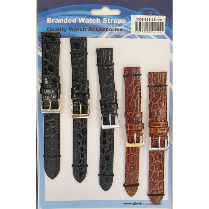 R001-12B 22MM 5PK LEATHER WATCH STRAPS