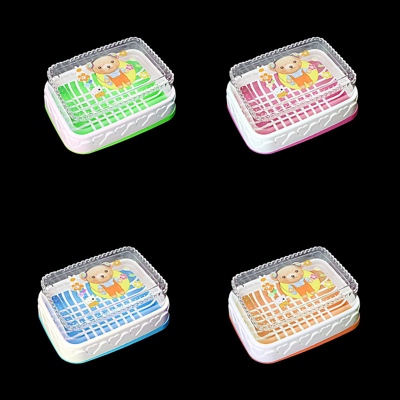 Plastic Soap Bo x With Printed Bear Design Assorted Colours