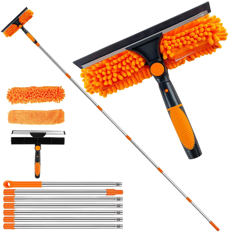 4.5m 15ft Telescopic Window Cleaning Brush Kit Extending Wash Head Squeegee High