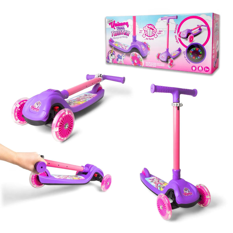 Unicorn Trail Twister Push Scooter With Light Up Wheels Outdoor Game - Purple for Girls