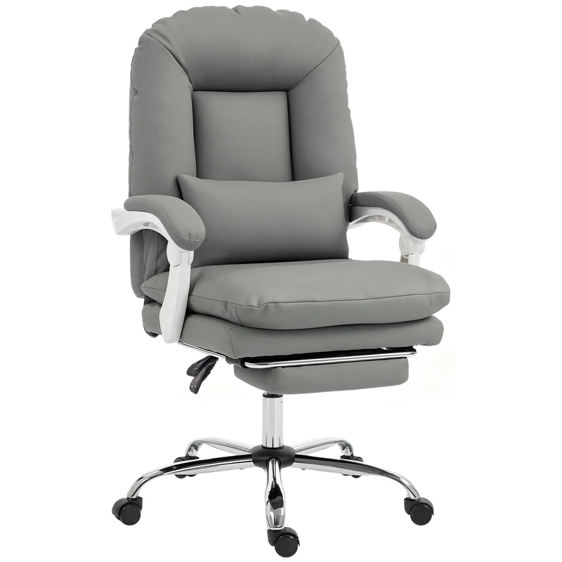 HOMCOM Ergonomic Executive Office Chair, Reclining Desk Chair with Lumbar Support, Footrest, Plush Thick Cushion, Grey