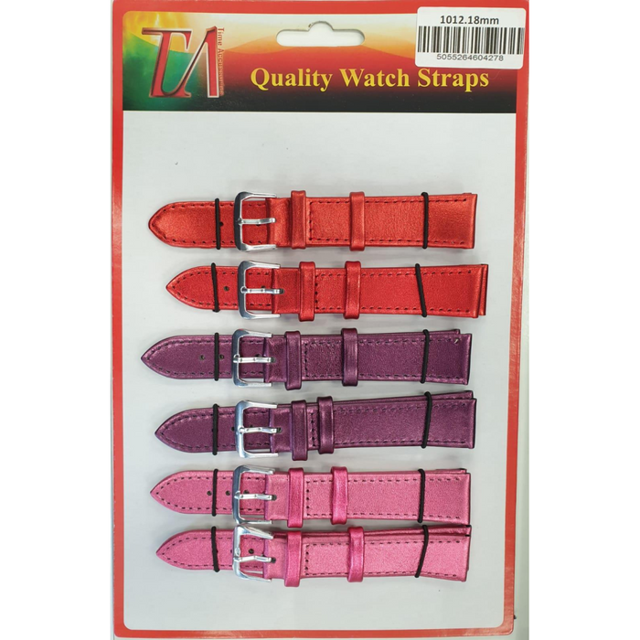 Watch Straps Metallic Colours Red/Pink/Purple 20mm - 6pk