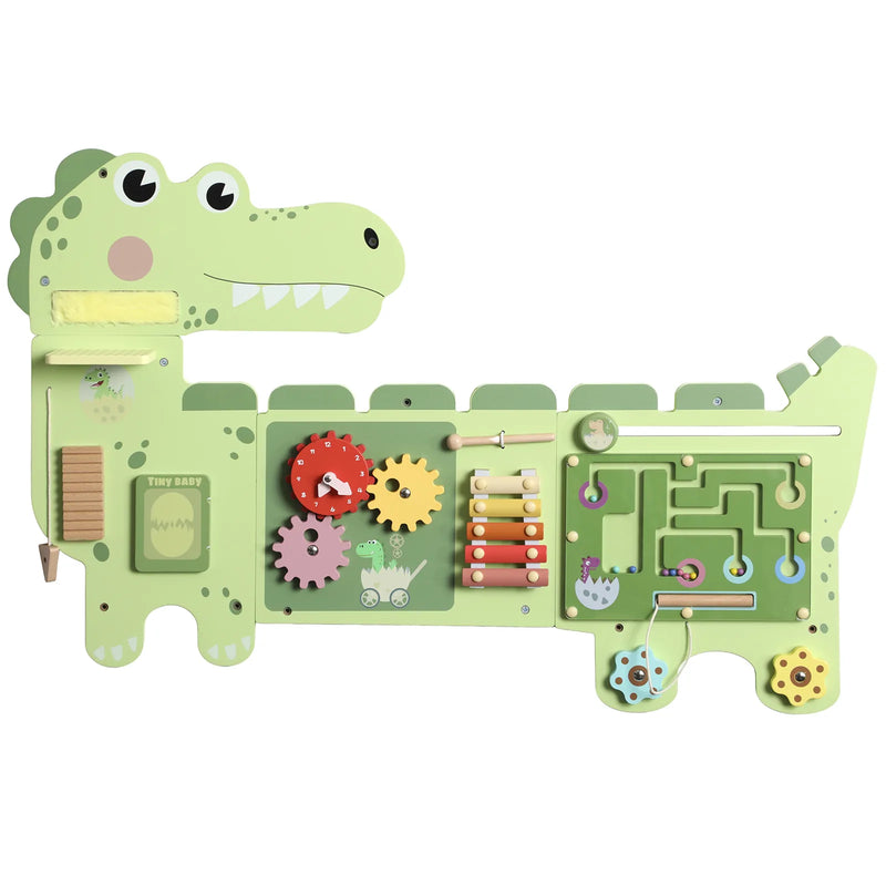 AIYAPLAY Busy Board Panels, Wall Mounted Montessori Inspired Busy Board, Toddler Learning Centre Dinosaur Theme, Green