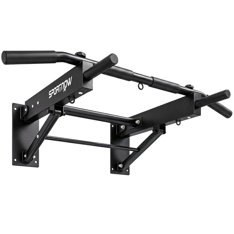SPORTNOW Pull Up Bar Wall Mounted Chin Up Bar with Folding Design, 3 Hooks for Resistance Bands, Supports up to 120 kg, Black