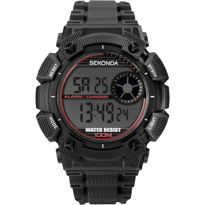 Sekonda Mens Digital Black Rubber Strap Watch 1676