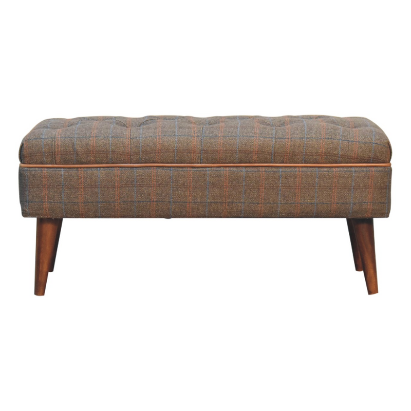Artisan Furniture Solid Wood Multi Tweed Buffalo Pipe Bench