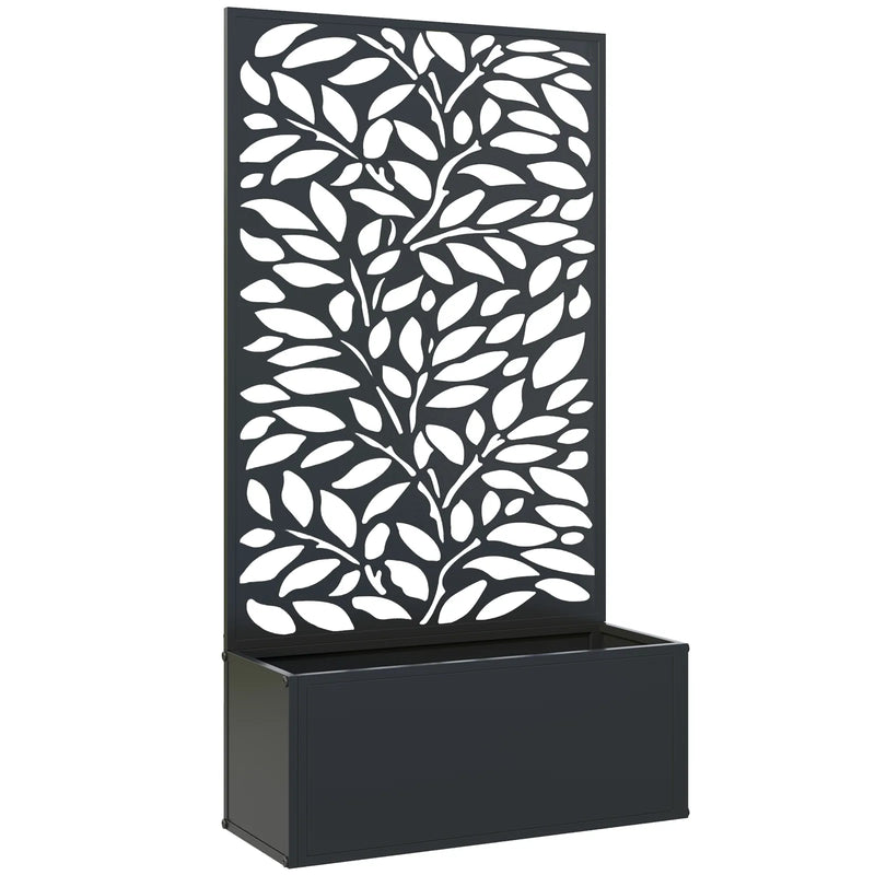 Outsunny Outdoor Metal Planter, with Back Trellis - Black