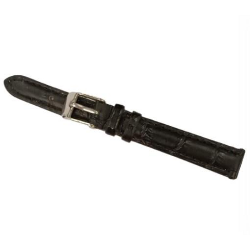 Classic Black Padded Crocodile Leather Watch Straps size 12mm
