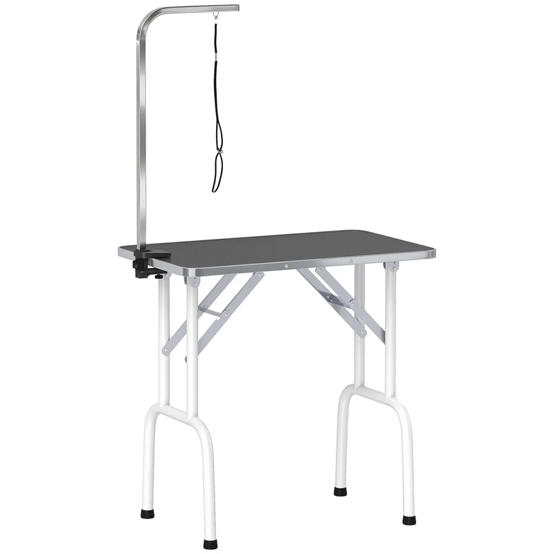 PawHut 32" Foldable Dog Grooming Table Pet Drying Beauty Table Adjustable Fixed Arm Rubber Top, Black