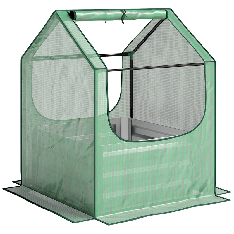 Outsunny 61 x 61cm Garden Planter Bed, with Cover - Green and Silver