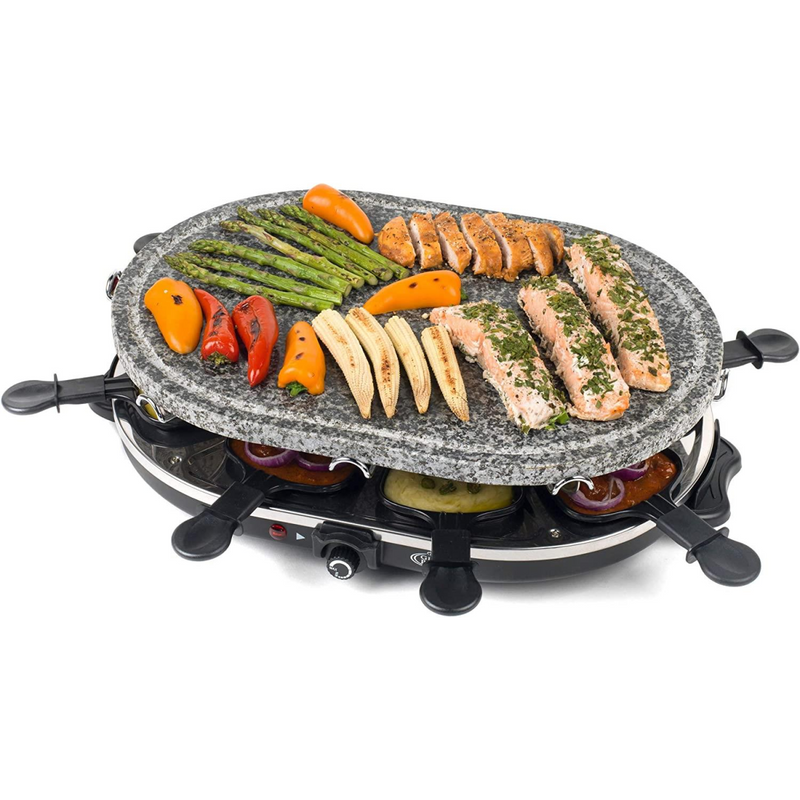 Giles & Posner Electric Stone Raclette Grill Indoor Tabletop Hot Plate Non-Stick Grill Pans 1200 W