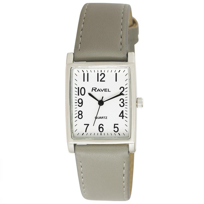 Ravel Mens Fashion Rectangle Shape Dial Grey Leather Strap Watch R0120.13.1A