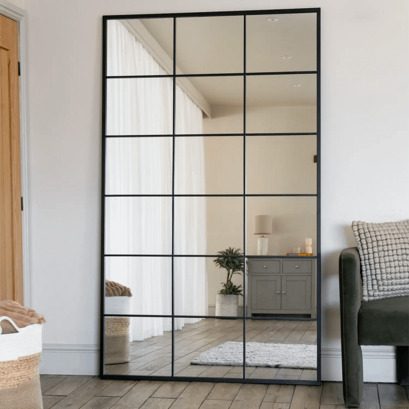 Kyō - Full Length Black Metal Rectangle Lattice Grid Mirror - 180cm x 105cm.