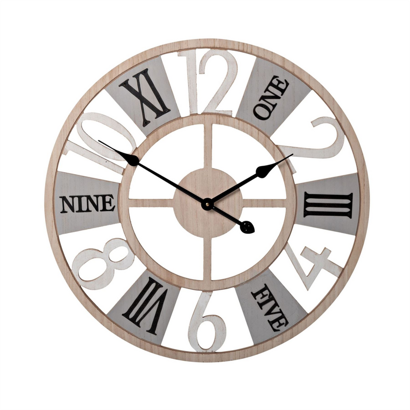 Hometime Metal & Wood Wall Clock Roman & Arabic Dial 60.4 cm