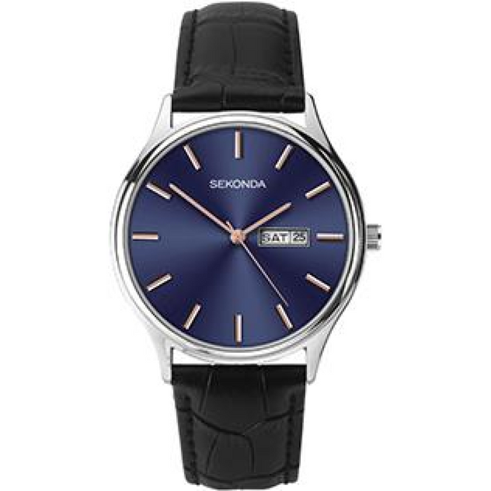 Sekonda Mens Basic Blue face day/date Black Leather Strap Watch 1701