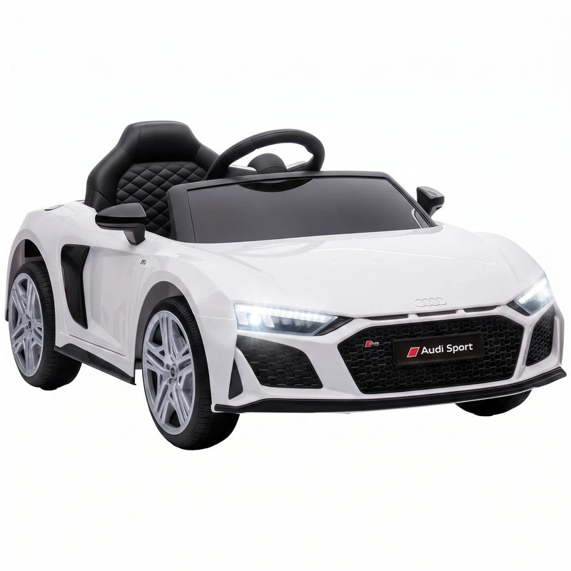 AIYAPLAY Licensed Audi R8 Spyder 12V Electric Car for Kids with Remote Control, Dual Motors, Rear Suspension, Soft Start, White