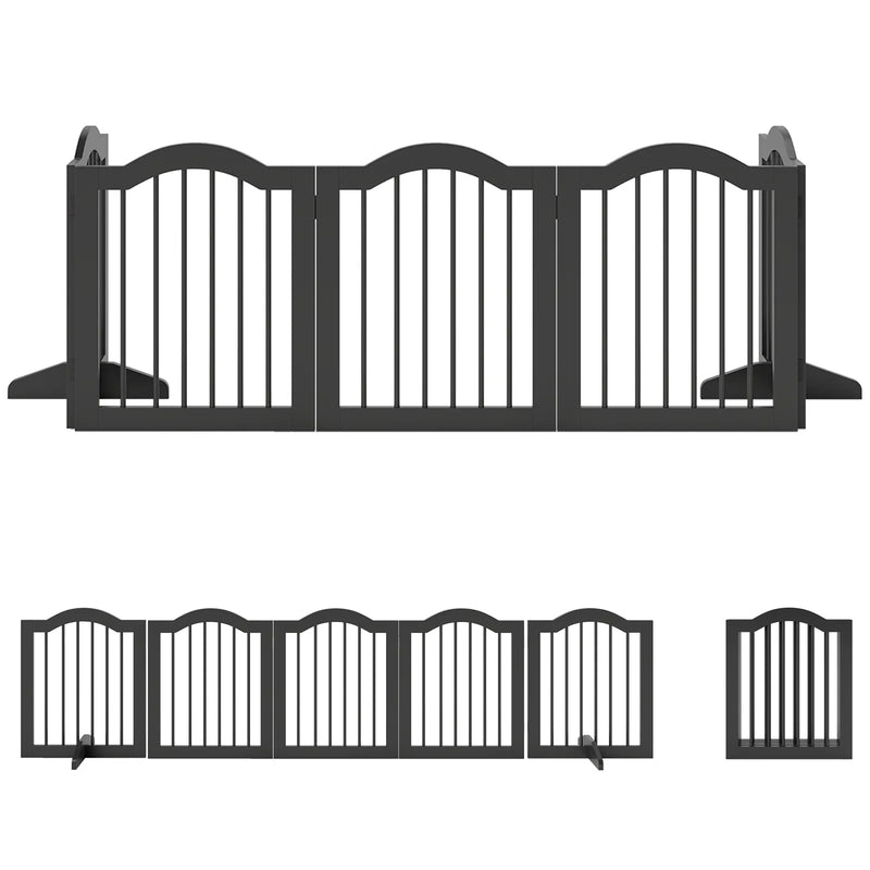 PawHut Freestanding Dog Gate Wooden Stair Gate for Dogs with Support Feet Foldable Pet Fence Safety Barrier for the House Doorway Stairs Black