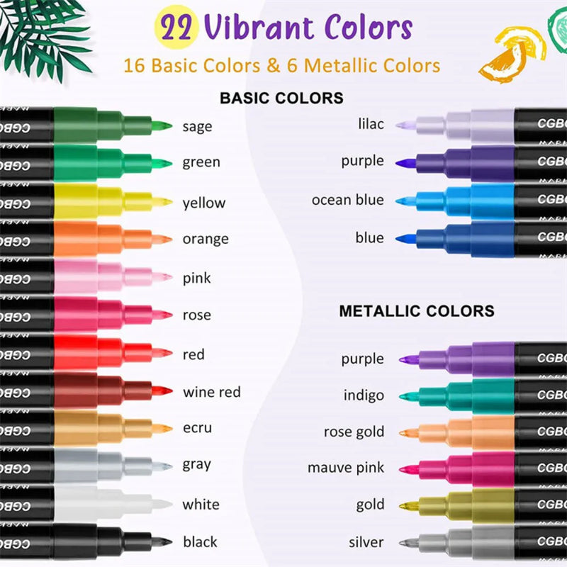 22 Colours Premium Acrylic Paint Marker Pens 0.7 MM Extra Fine Tip Rock Painting