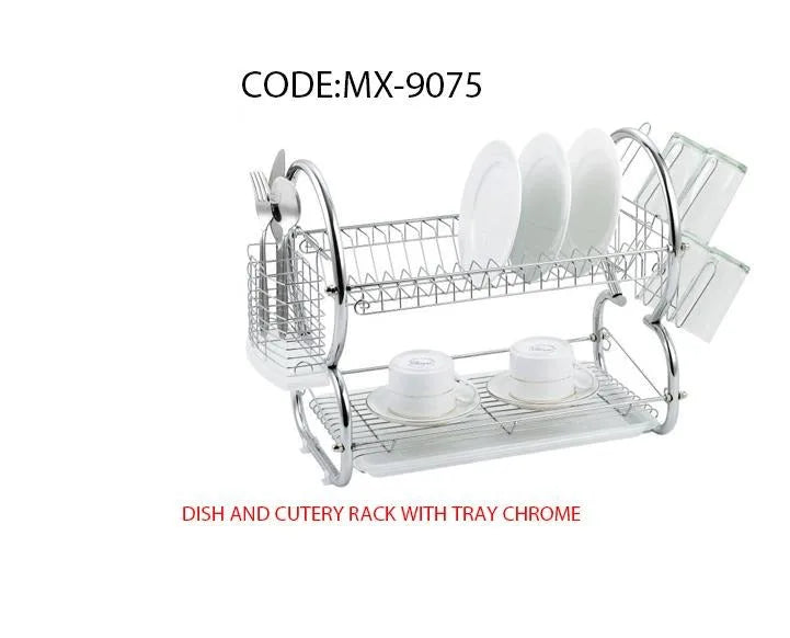 Dish Drainer Cutlery Rack With Drip Tray Chrome