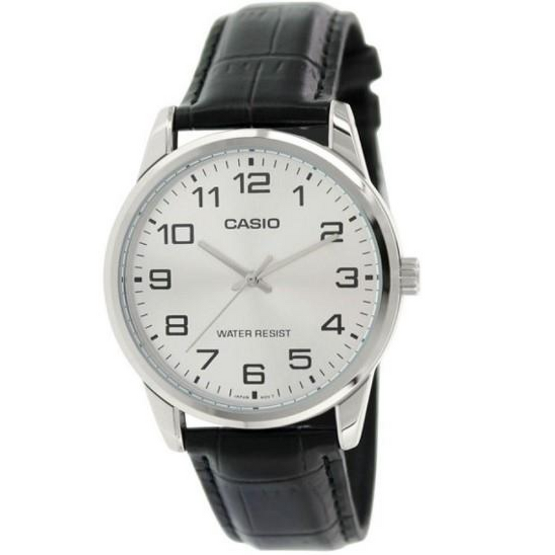 Casio Men's Analogue Silver Dial Leather Strap Watch - MTP-V001L-7BUDF