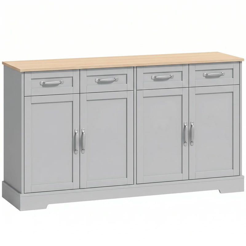 HOMCOM Sideboard Buffet Cabinet, 140 cm Kitchen Storage Cabinet with 4 Drawers, 4 Doors and 2 Adjustable Shelves, Grey