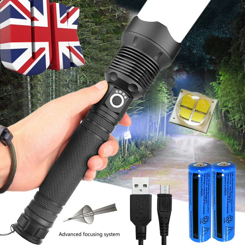 USB Recharge LED Flashlight 3 Lighting Modes Outdoor Camping Hiking Flashlight Work Light