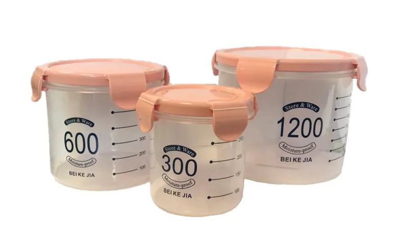 Round Plastic Food Storage Container Set Of 3 Assorted Colours