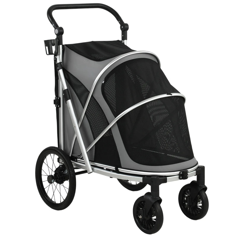 PawHut Dog Stroller, Easy Folding Pet Stroller for Small and Medium Dogs with Shock Absorption, Maximum Load 20 kg, Grey