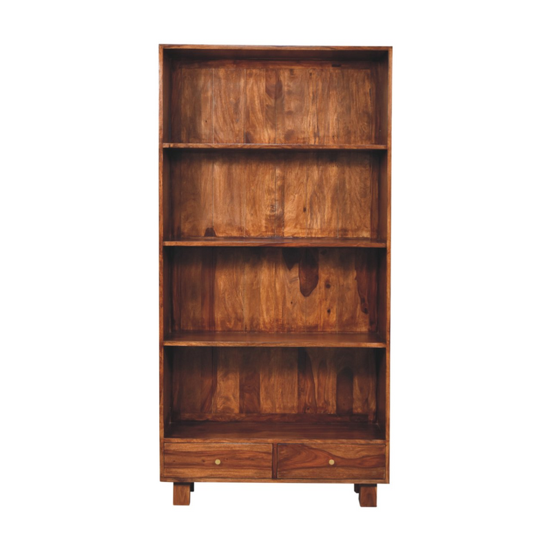 Artisan Furniture Solid Wood Tula Bookcase, Brown, 4 Shelves and 2 Drawers